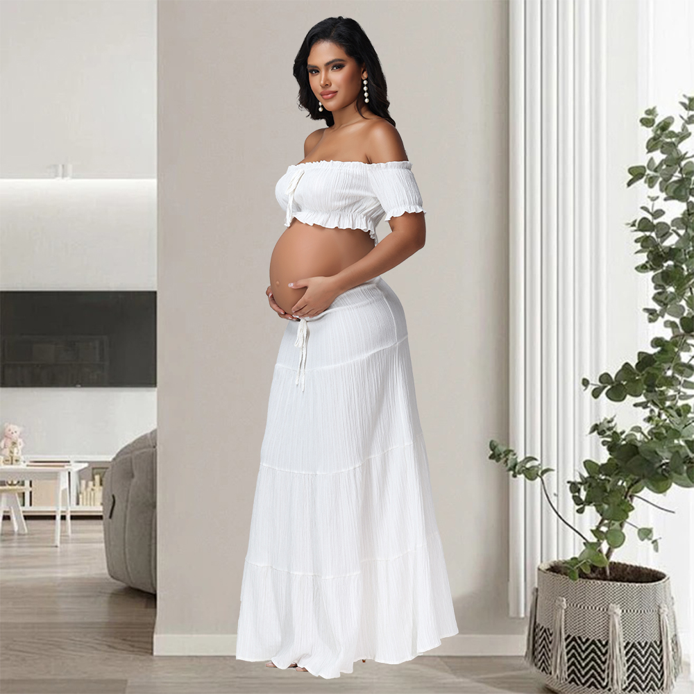 Photography Club - Umstandsfotografie-Kleid-Sets, 2-teilig, sexy Rüschen, kurze Ärmel,