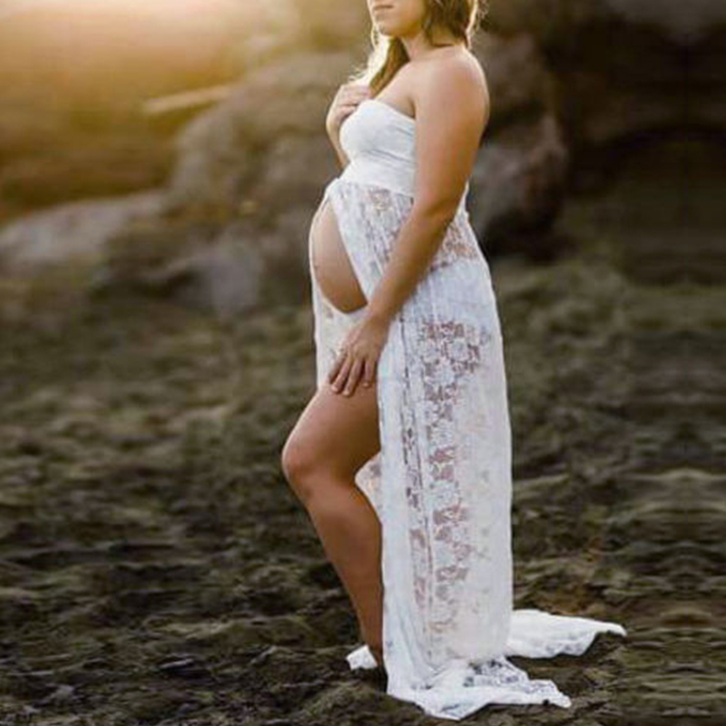 Photography Club - Langes Maxikleid aus Spitze für Schwangerschaftsfotografie,